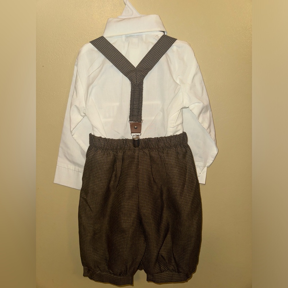 Vintage Brown Plaid Suspender Suit Hat Outfit Set Knickers 1 Year Old 24 Months - Picture 3 of 4